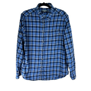 Eddie Bauer Shirt Mens Sz XL Blue Gray Flannel Plaid Button Up Cotton